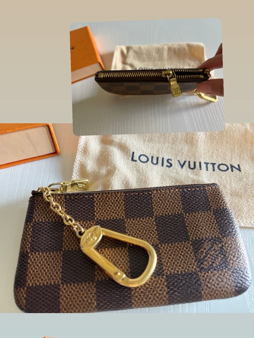 Louis Vuitton Brown Damier Ebene Key Pouch with Gold Hardware